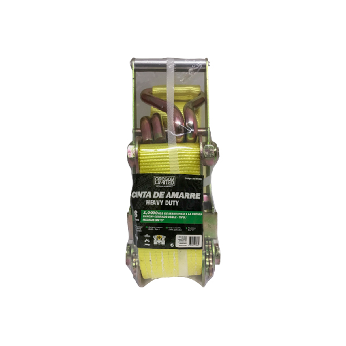 CINTA DE AMARRE CON CRIQUE 1 PIEZA HEAVY DUTY DE 8 METROS DE LARGO X 7.7 CM DE ANCHO. CAPACIDAD 10000 KGS