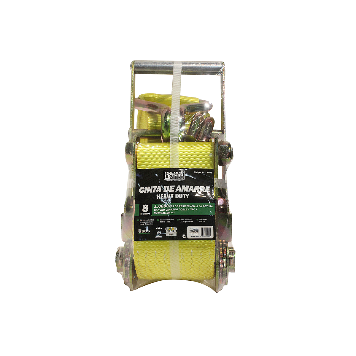 CINTA DE AMARRE CON CRIQUE 1 PIEZA HEAVY DUTY DE 8 METROS DE LARGO X 10.2 CM DE ANCHO. CAPACIDAD 10000 KGS