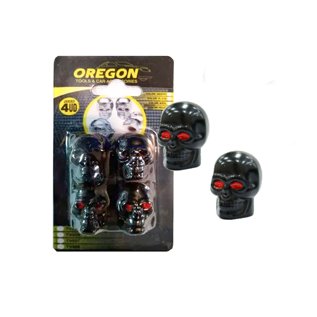 JUEGO DE TAPITAS DE VALVULA DEPORTIVA JUEGO DE TAPITAS DE VALVULA CALAVERA METALIZADA 4 PCS NEGRO UNIVERSAL