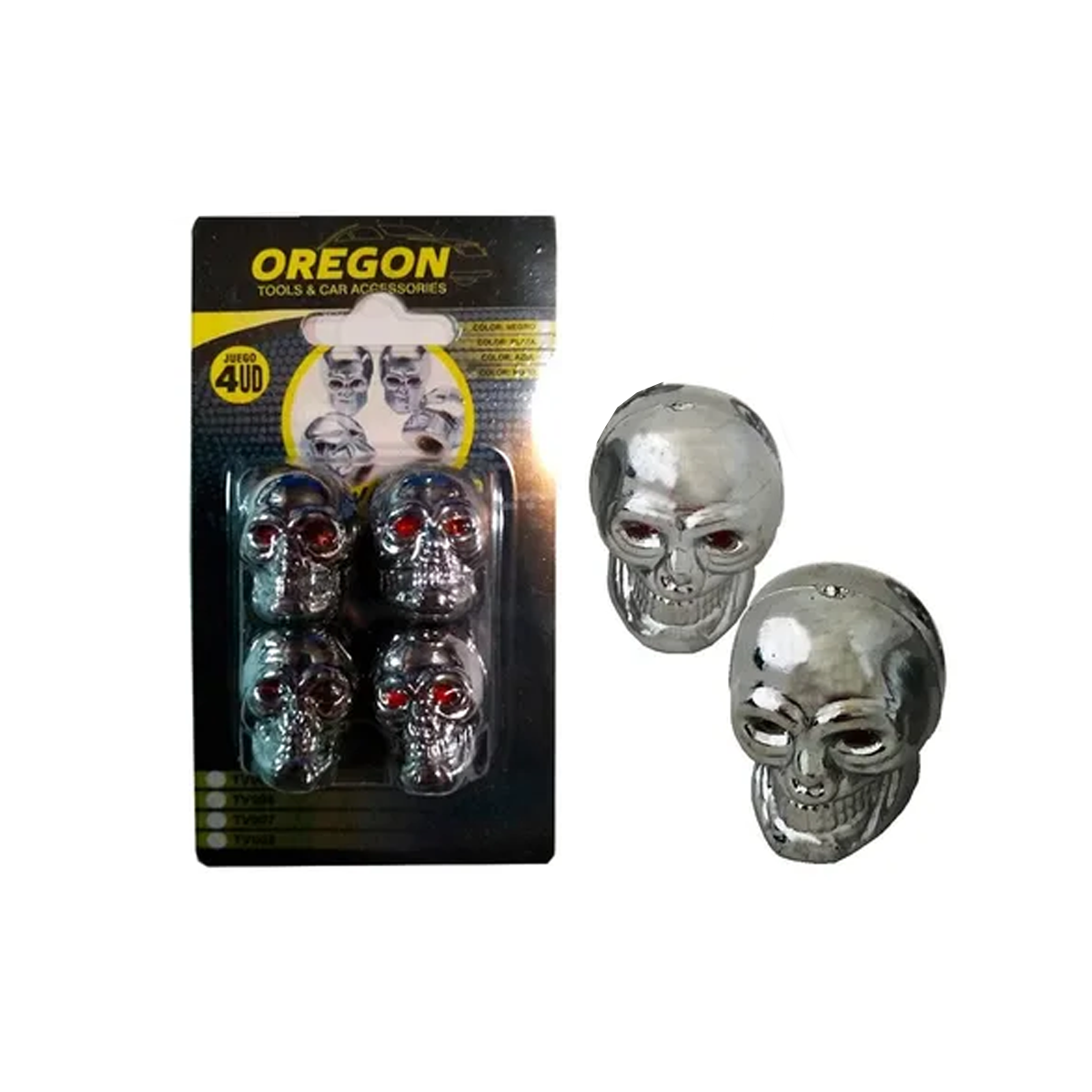 JUEGO DE TAPITAS DE VALVULA DEPORTIVA JUEGO DE TAPITAS DE VALVULA CALAVERA METALIZADA 4 PCS PLATEADO UNIVERSAL