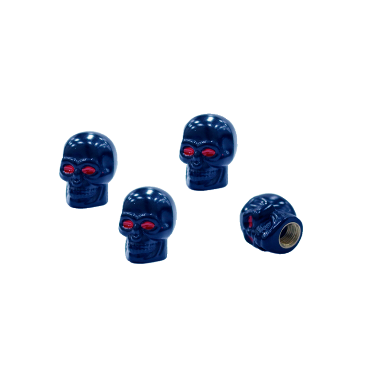 JUEGO DE TAPITAS DE VALVULA DEPORTIVA JUEGO DE TAPITAS DE VALVULA CALAVERA METALIZADA 4 PCS AZUL UNIVERSAL CANTIDAD POR CAJA MASTER 250