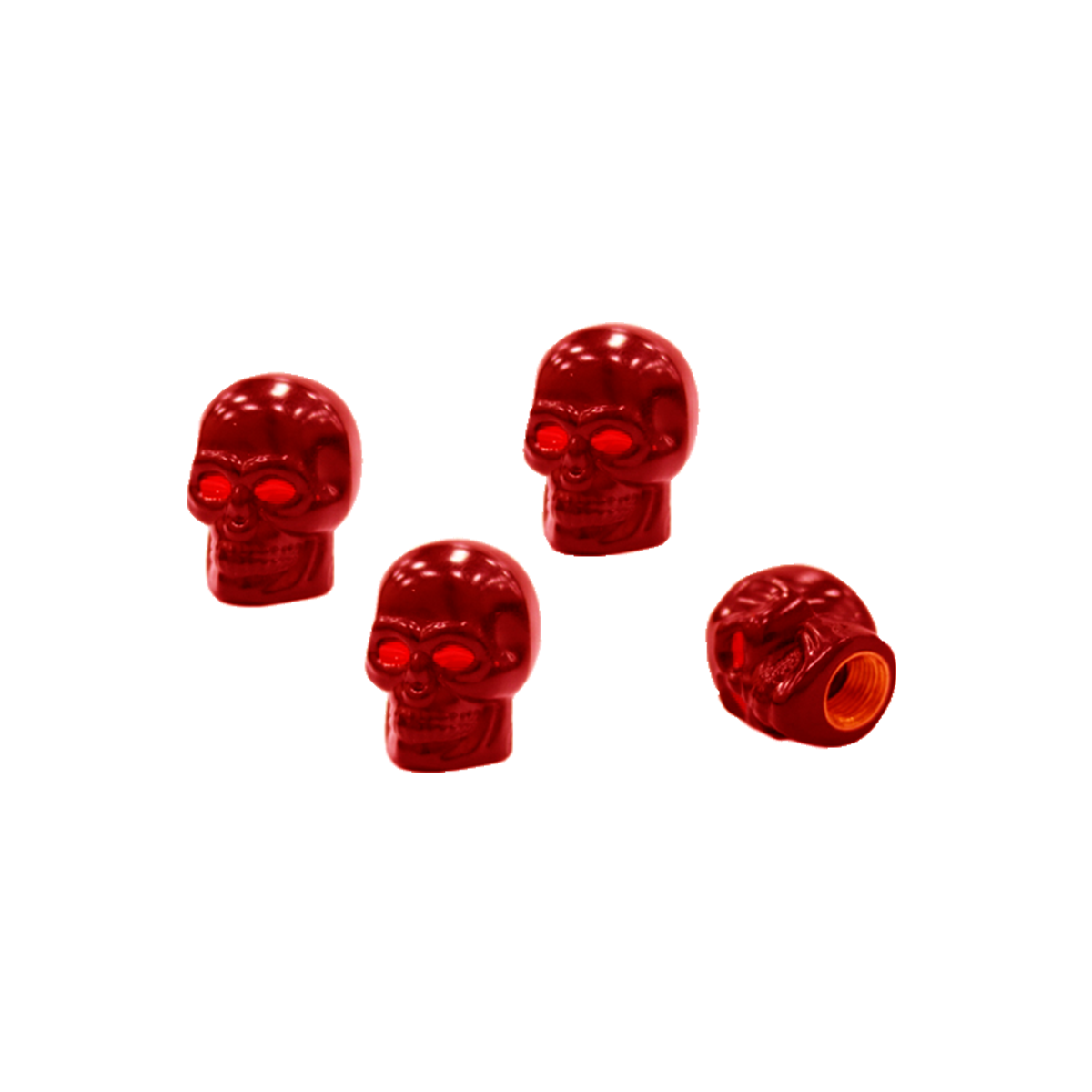 JUEGO DE TAPITAS DE VALVULA DEPORTIVA JUEGO DE TAPITAS DE VALVULA CALAVERA METALIZADA 4 PCS ROJO UNIVERSAL CANTIDAD POR CAJA MASTER 250