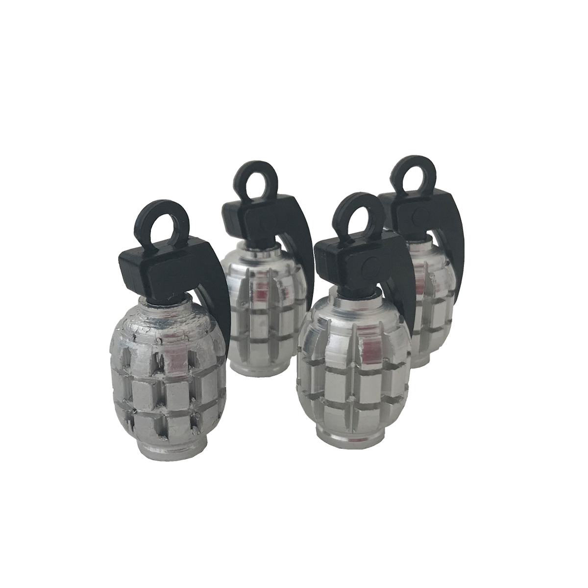JUEGO DE TAPITAS DE VALVULA DEPORTIVA JUEGO DE TAPITAS DE VALVULA GRANADA METALIZADA 4 PCS PLATEADO UNIVERSAL