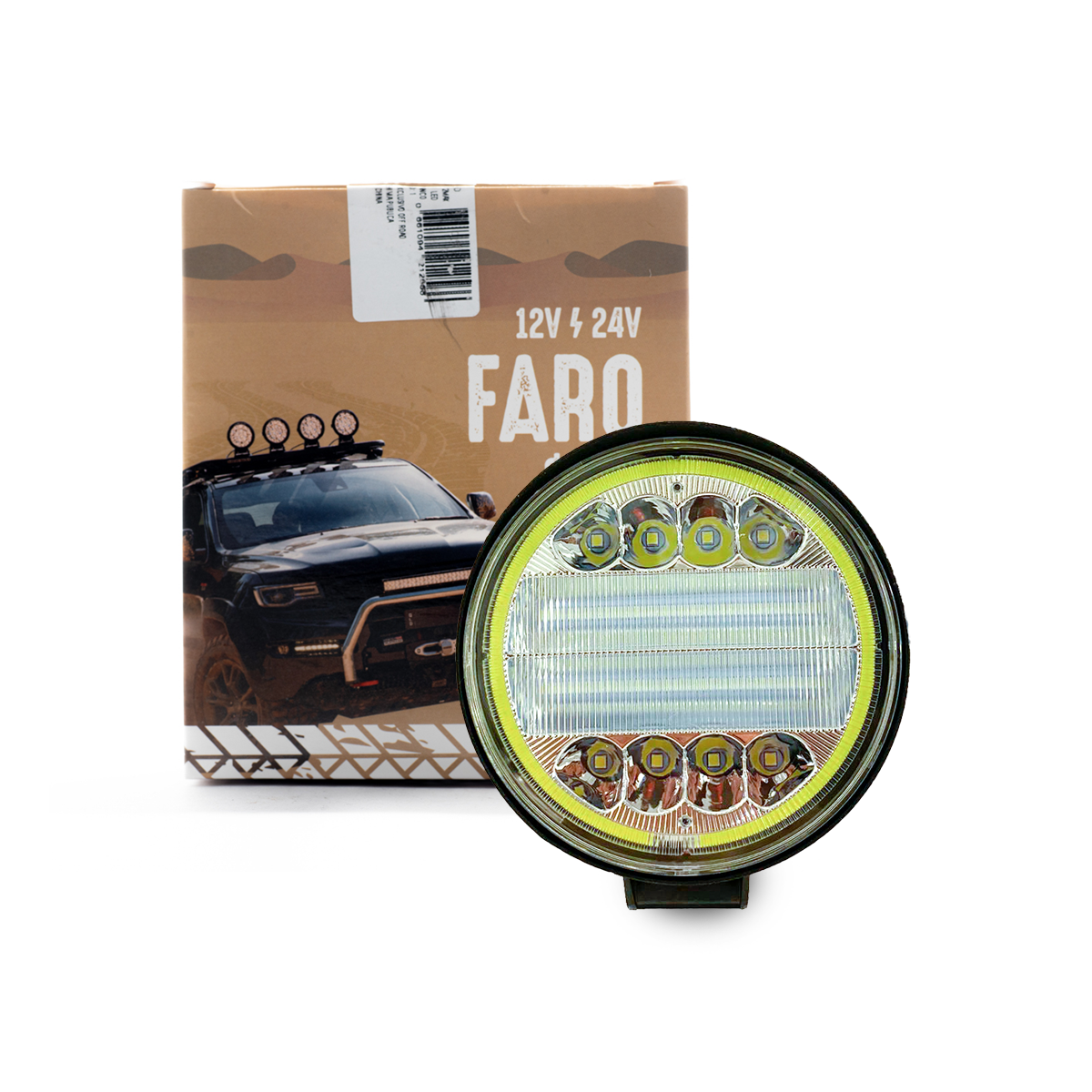 OFF ROAD FARO DE LED UNIVERSAL CIRCULAR 36 WATTS (8 LED 3 WATTS + DISPLAY 3030 SMD) COLOR BLANCO CON OJO DE ANGEL 12V / 24V - HAZ DE LUZ SPOT -