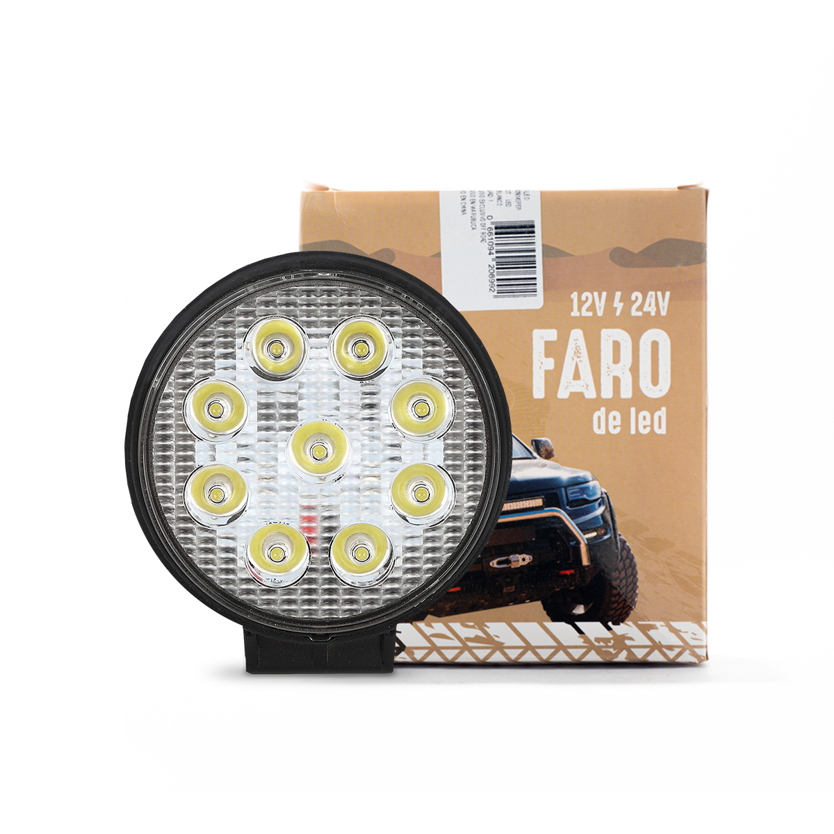 OFF ROAD FARO DE LED UNIVERSAL CIRULAR 27 WATTS (9 LED 3 WATTS) COLOR BLANCO 12V / 24V - HAZ DE LUZ SPOT - CANTIDAD POR CAJA MASTER 50