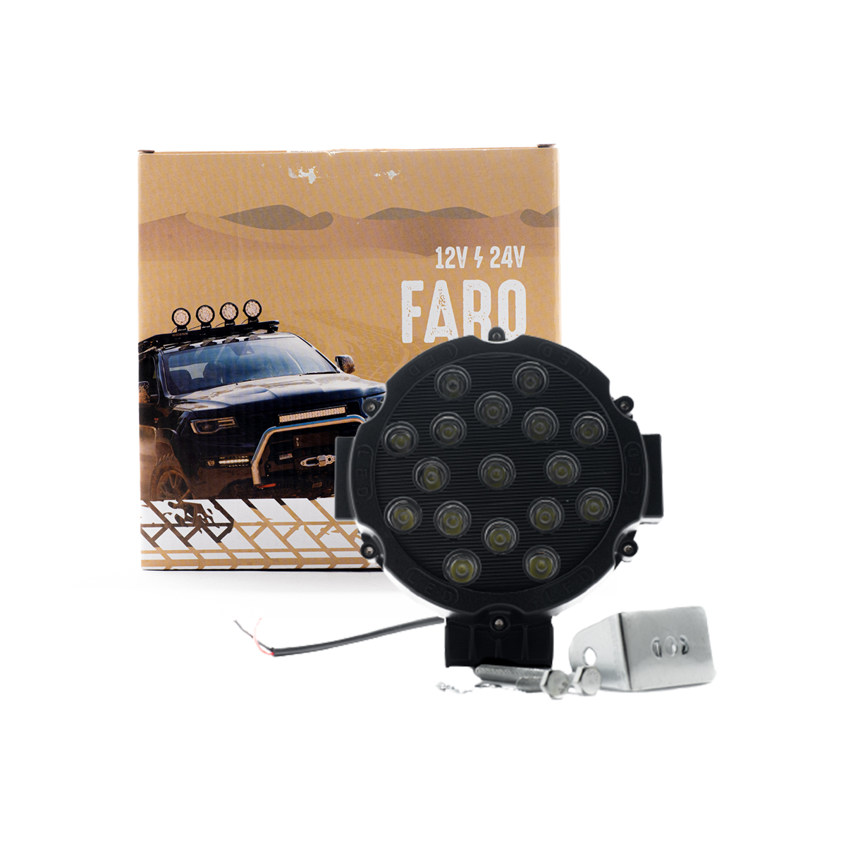 OFF ROAD FARO DE LED UNIVERSAL CIRULAR 51 WATTS (18 LED 3 WATTS) COLOR BLANCO 12V / 24V BORDE NEGRO - HAZ DE LUZ SPOT -