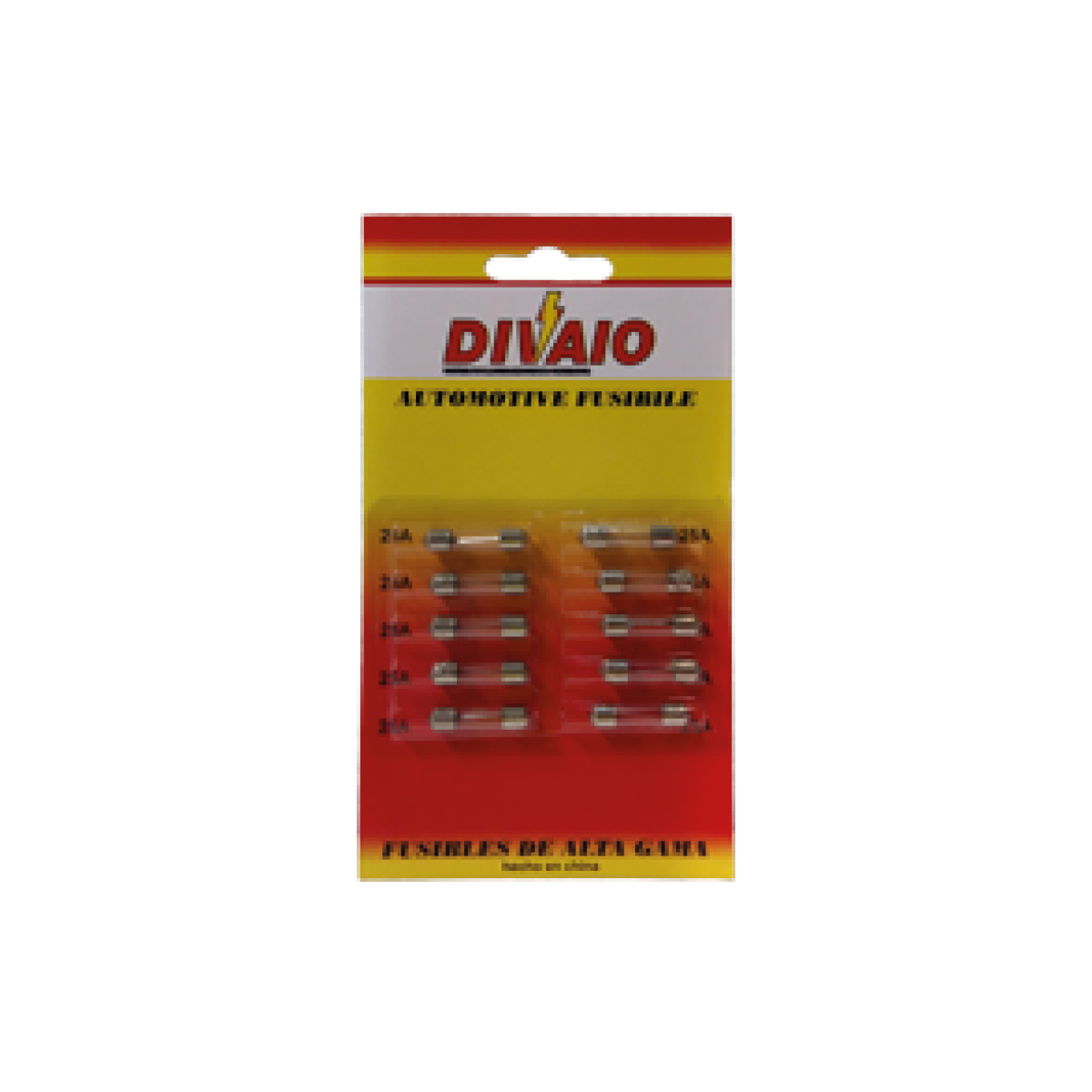 FUSIBLE VIDRIO 25MM EN BLISTER POR 10 UNIDADES FUSIBLE VIDRIO 25MM EN BLISTER (10 UNIDADES) X AMPER 25 AMP