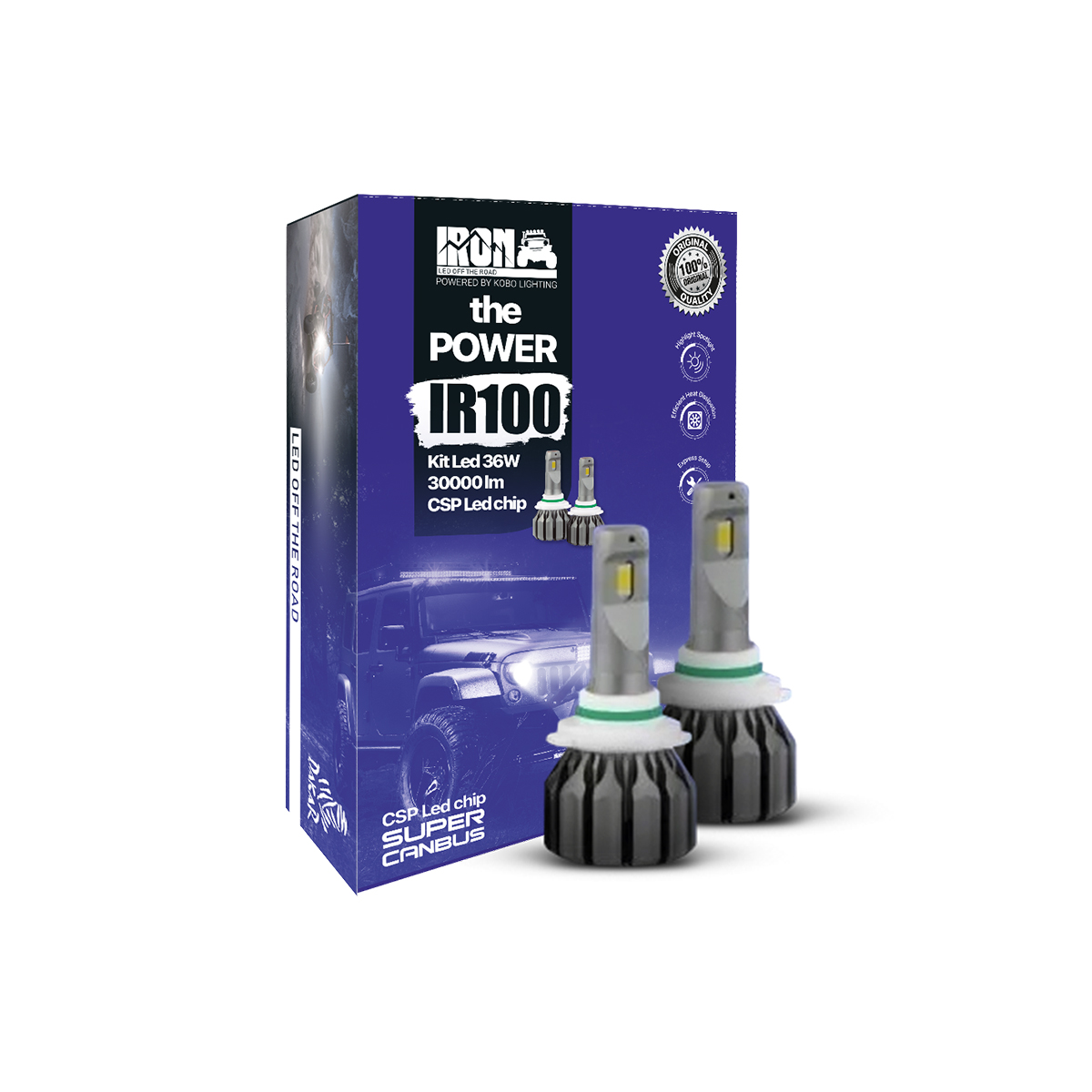 OFF ROAD KIT DE LED IR100 CANBUS 9004 HB1 10MA GENERACION CHIP CSP SUPER CANBUS 30000 LUMENS 36 WATTS 12V CON COOLER