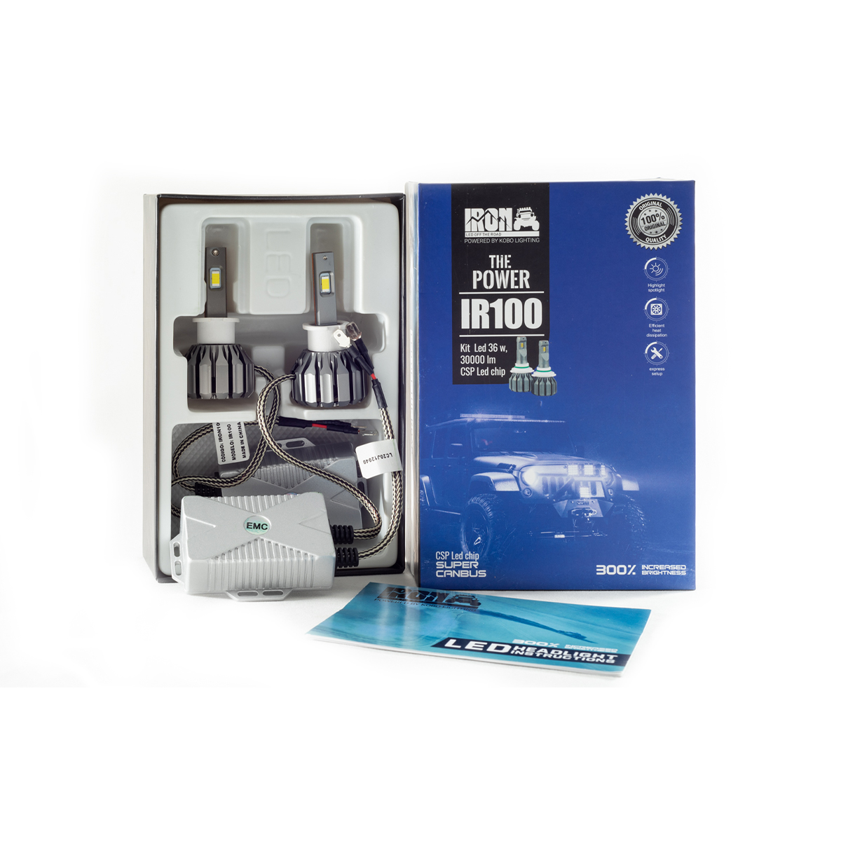 OFF ROAD KIT DE LED IR100 CANBUS H3 10MA GENERACION CHIP CSP SUPER CANBUS 30000 LUMENS 36 WATTS 12V CON COOLER