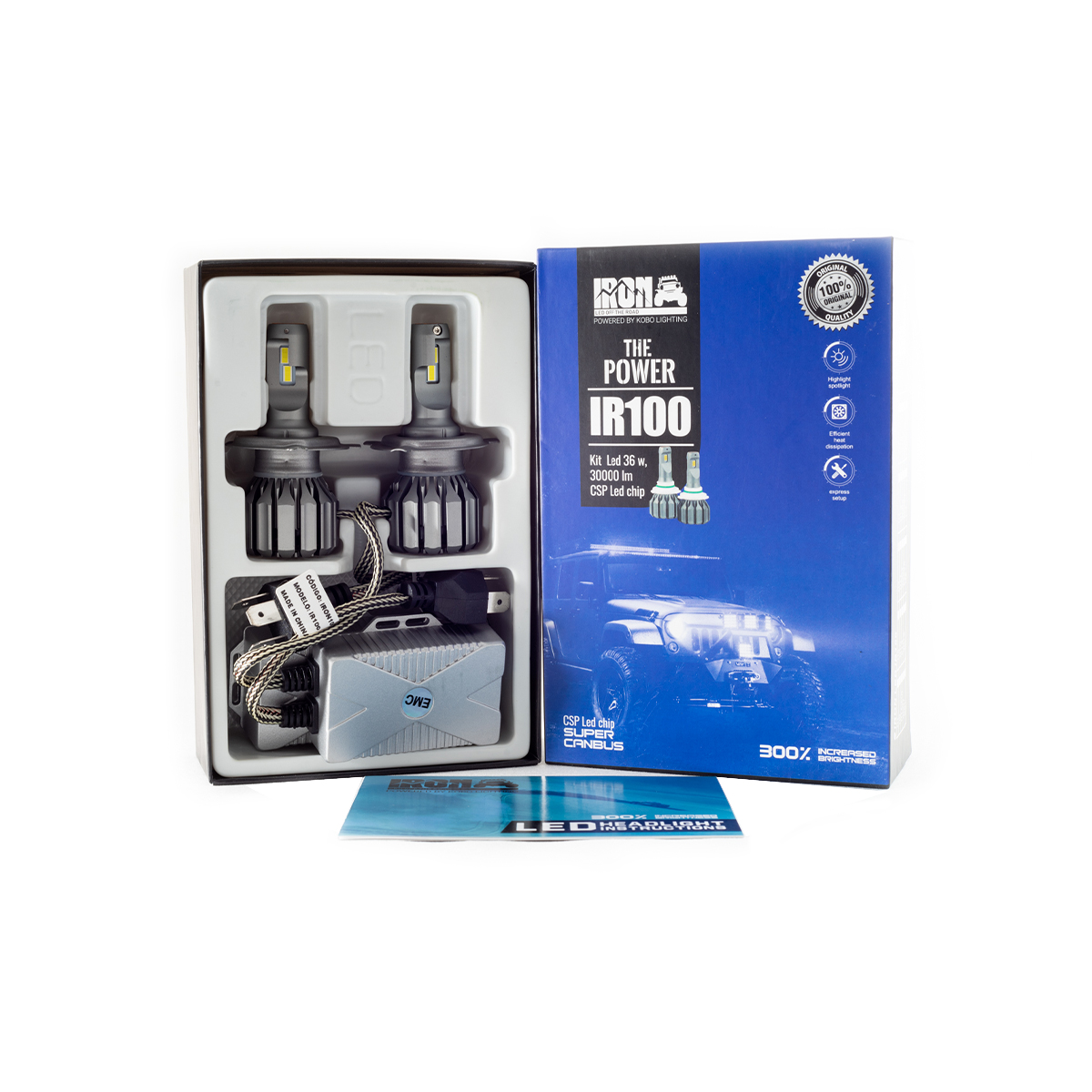 OFF ROAD KIT DE LED IR100 CANBUS H4 10MA GENERACION CHIP CSP SUPER CANBUS 30000 LUMENS 36 WATTS 12V CON COOLER CANTIDAD POR CAJA MASTER 50
