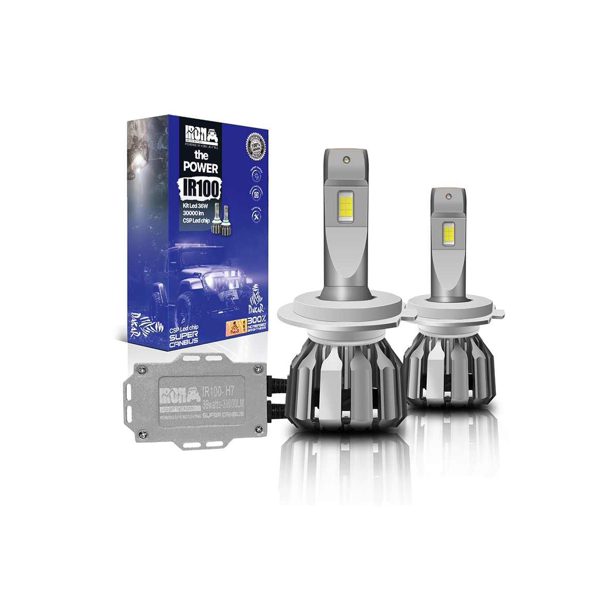 OFF ROAD KIT DE LED IR100 CANBUS H7 10MA GENERACION CHIP CSP SUPER CANBUS 30000 LUMENS 36 WATTS 12V CON COOLER CANTIDAD POR CAJA MASTER 50