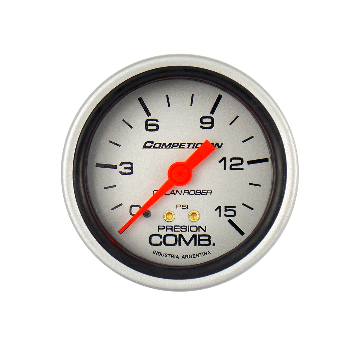 INSTRUMENTAL COMPETICION 62 MM PLATA MANOMETRO DE PRESION DE COMBUSTIBLE 0-15 PSI