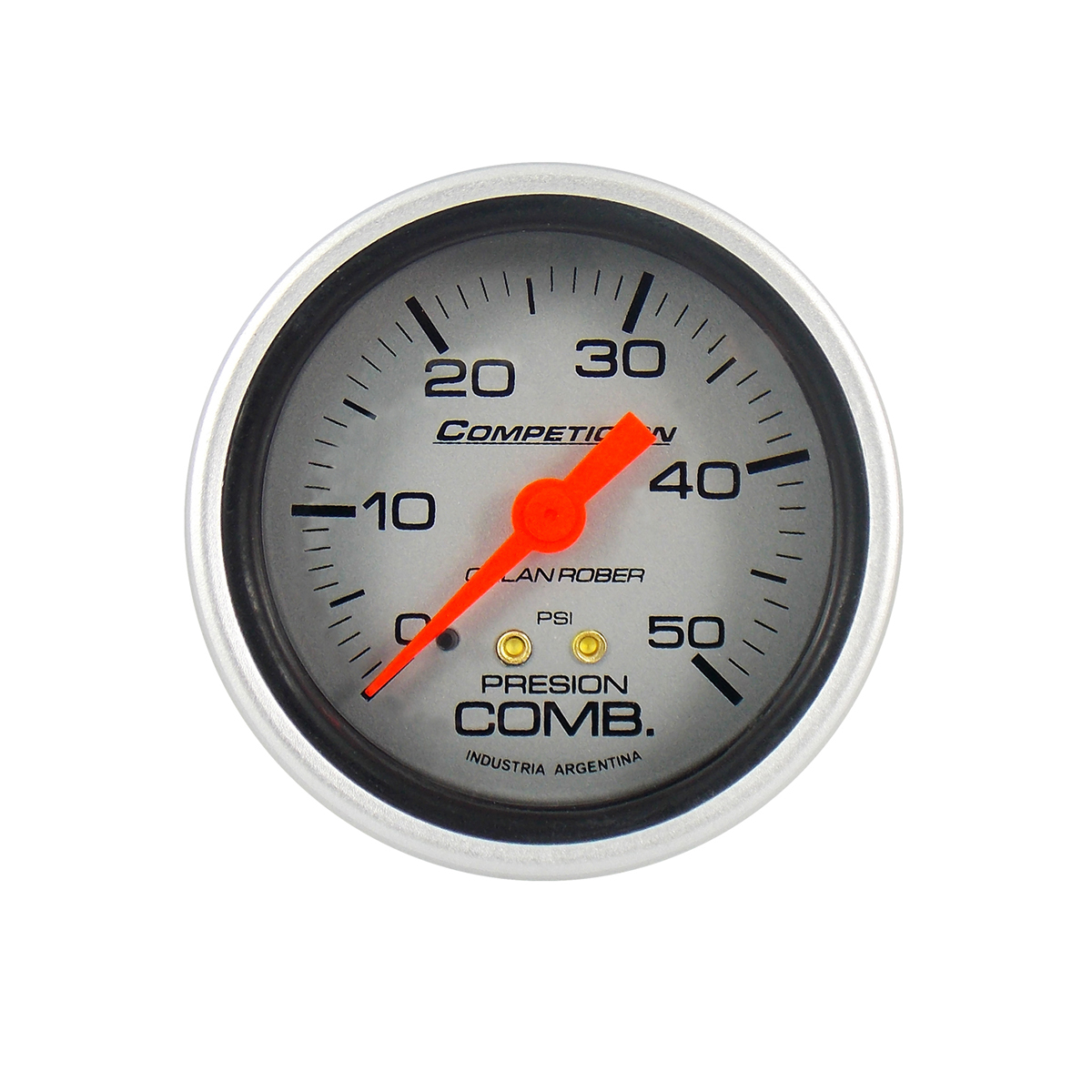 INSTRUMENTAL COMPETICION 62 MM PLATA MANOMETRO DE PRESION DE COMBUSTIBLE 0-50 PSI
