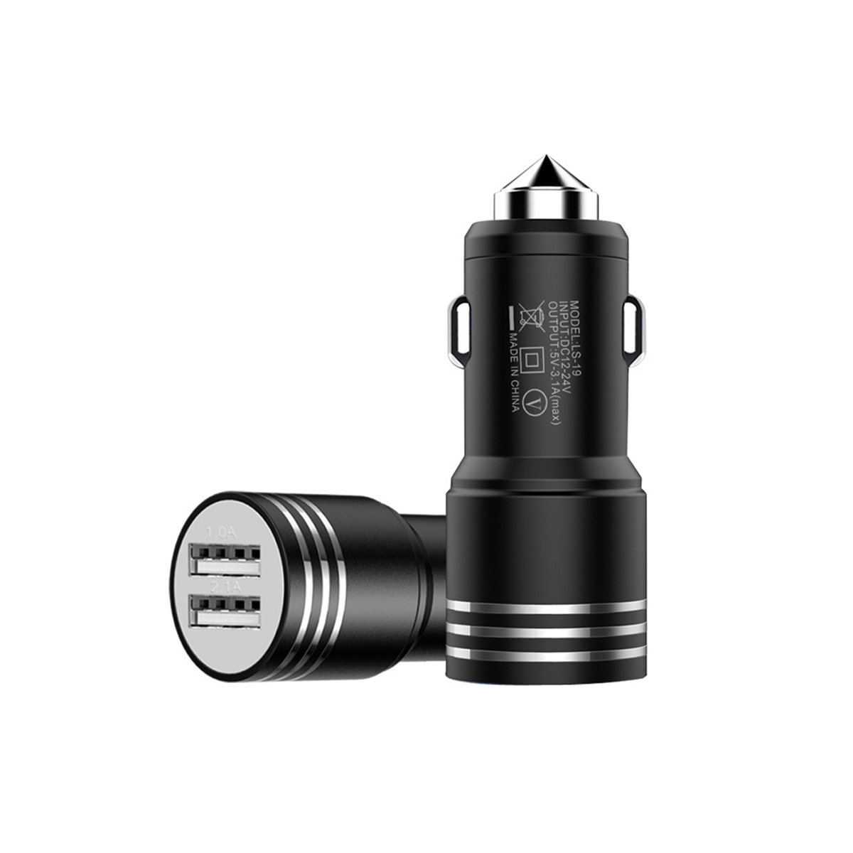ACCESORIO PARA CELULAR CARGADOR DOBLE USB + ENCENDEDOR DE ZINC CON BASE MARTILLO METALICA 12V / 24V OUTPUT 5V 4200 MA NEGRO
